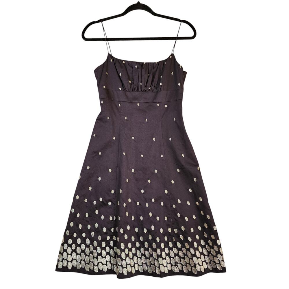 Ann Taylor Womens Milkmaid Dress Size 0 Silver Metallic Embroidered Trad Wife